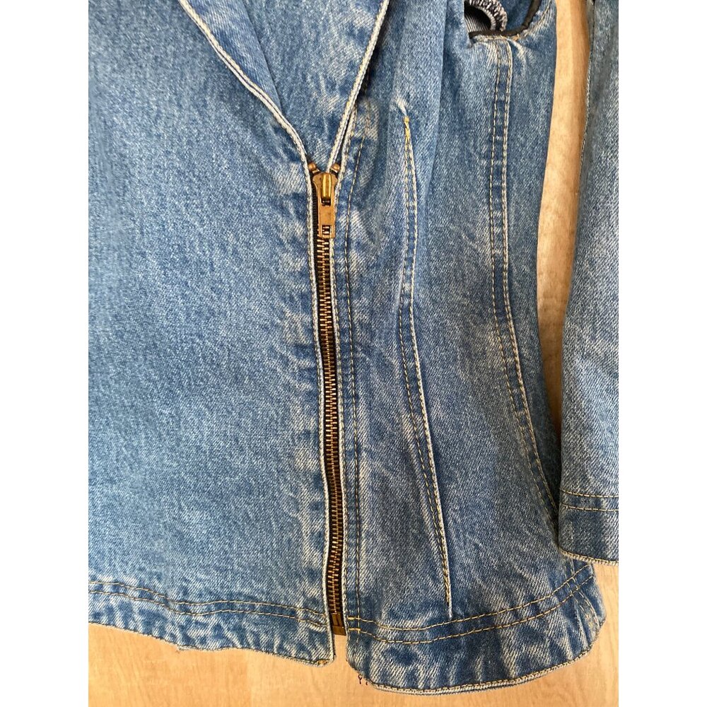 Vintage St. Maarten Dallas Denim Skirt Set Small Vest & Mini Skirt Leopard Trim - Picture 11 of 13